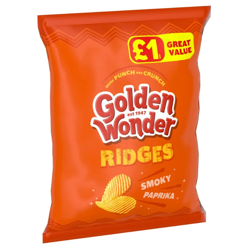 Golden Wonder Ridges Smoky Paprika 57g Pack of 18