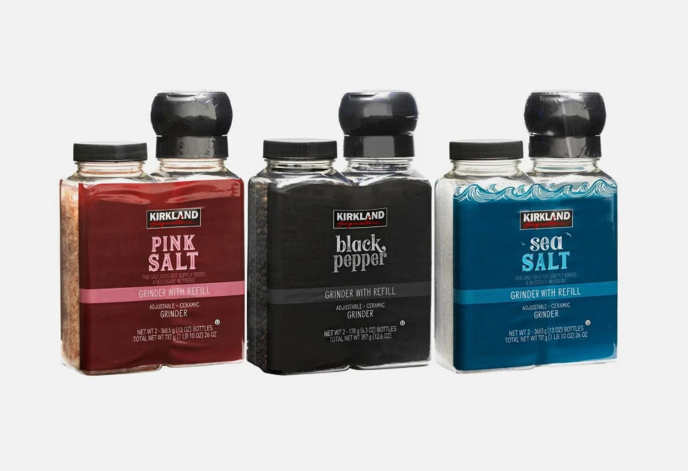 Kirkland Signature Black Pepper Corn Pink Med Sea Salt Himalayan Grinder+Refill