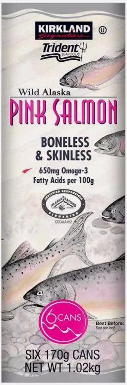 Kirkland Signature Wild Alaskan Pink Salmon Boneless & Skinless Cans Pack 6x170g