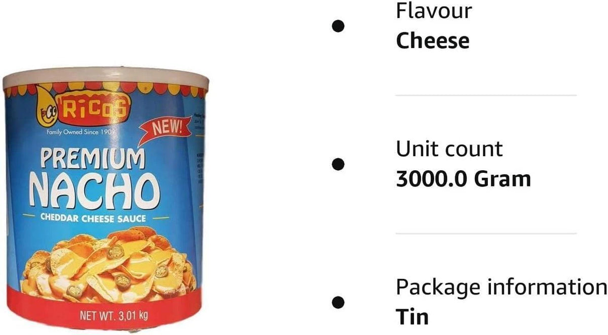 Rico's Premium Nacho Cheddar Cheese Sauce Tortilla Chips Ricos Dip 3kg Tin