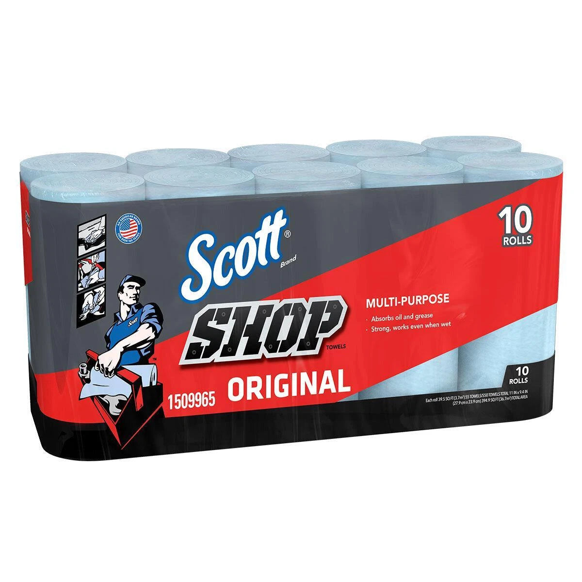 Scott Shop Original Heavy Duty Blue Towels Absorbs Oils and Grease 10 Pack