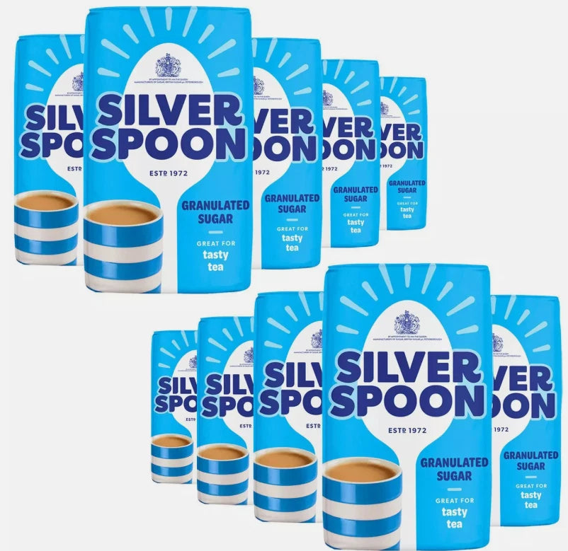 Silver Spoon Granulated Pure Cane Tea Coffee White Sugar British Bag Pack 10x1kg