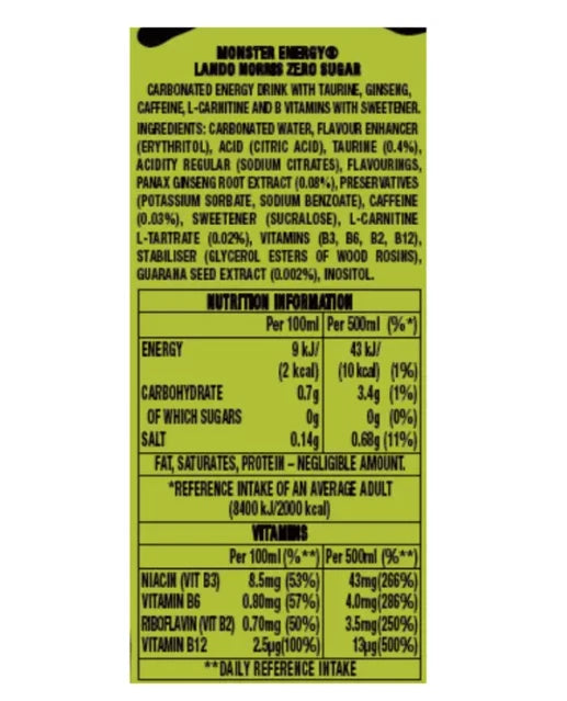 Monster Energy Lando Norris Zero Sugar Energy Drink 12 x 500ml Cans