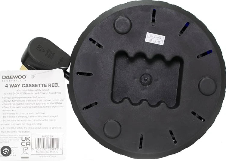 Pifco 4 Way Gang Extension Reel 5m Cable Lead Mains Socket Safety