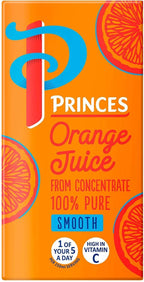 Princes Orange Juice From Concentrate 100% Pure Juice Carton Box Pack 27 x 200ml