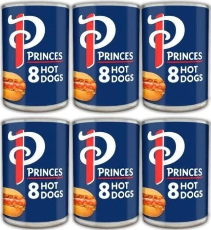 Princes Hot Dogs Frankfurters, Canned Chicken Sausages, 400g, Pack of 12