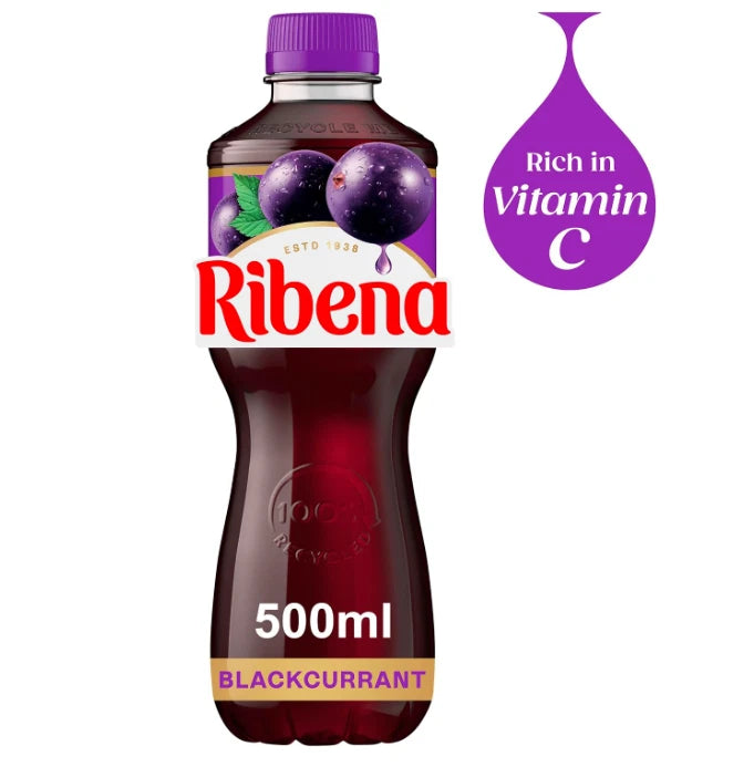 Ribena Blackcurrant Juice Drink 500ml - Pack of 12 Real Fruit Rich In VitaminC