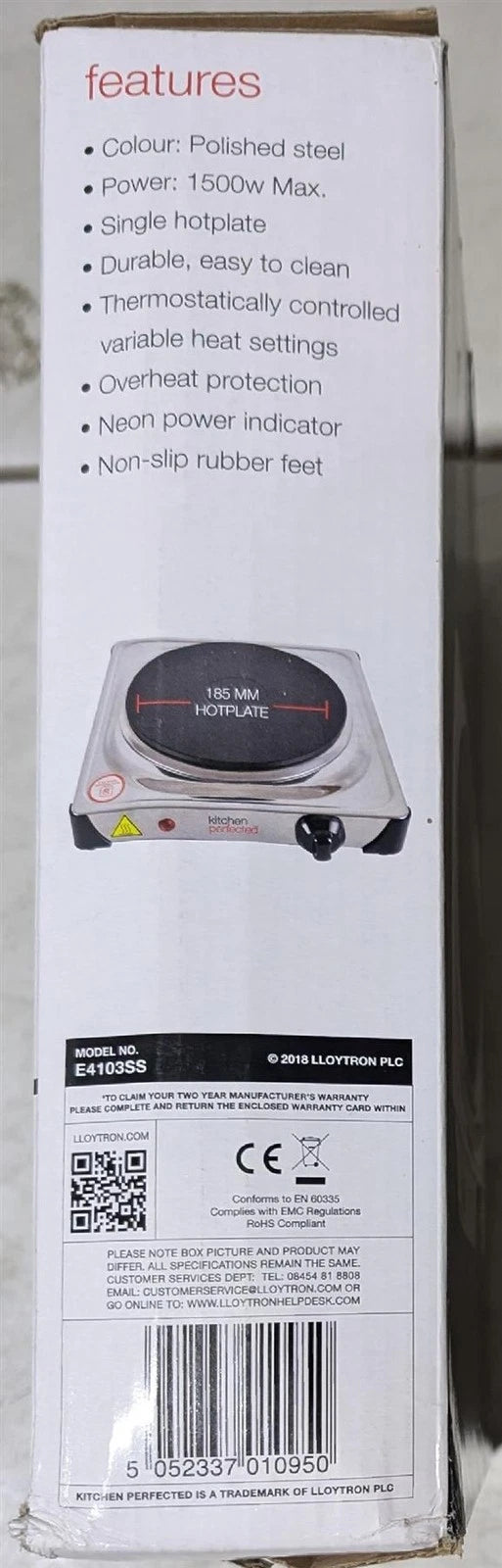 Electric Hotplate 1500W Portable Kitchen Table Top Cooker Stove Stainless Steel