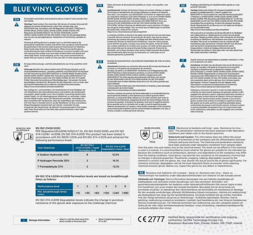 Jena Disposable Multi-Purpose Blue Vinyl Gloves Ambidextrous M / L Size Pack 200