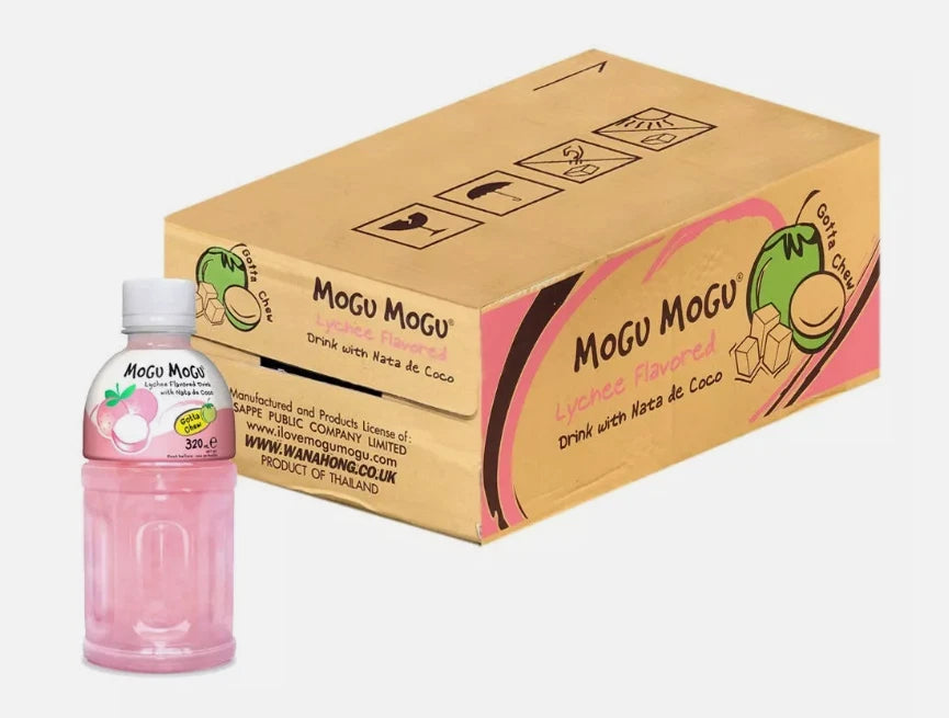 Mogu Mogu Nata De Coco Bites Lychee Flavoured Vegan Drink Bottle Pack 24 x 320ml