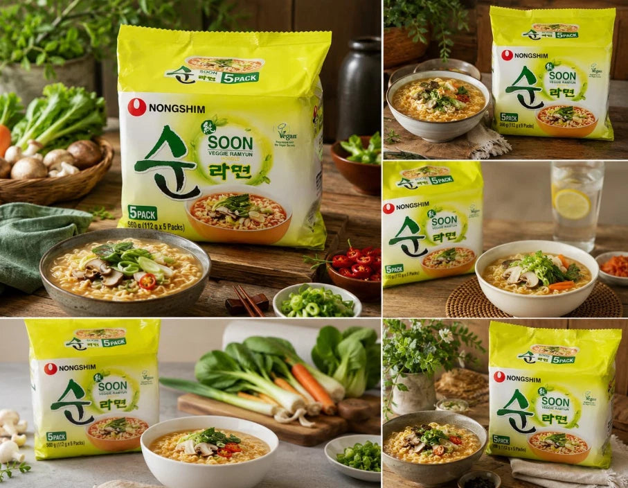 NonShim Soon Veggie Ramyun Noodle, Vegan, 112g x 5 Pack