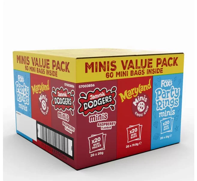 Fox's Mini Biscuits Variety Pack, Party Rings & Maryland, 60 Mini Bags, 20g Each