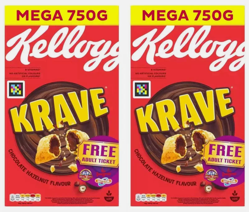 Kellogg's Krave Chocolate Hazelnut Flavour Breakfast Oat Rice Cereal Pack 2x750g