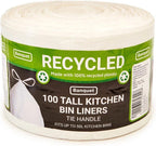 Banquet 100 Recycled Tie Handle Tall Kitchen Bin Liners White