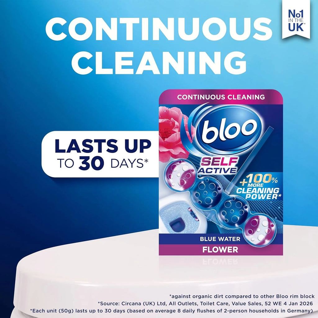 Bloo Self Active Triple Toilet Rim Block & Bowl Cleaner, Flower, 3 x 3 Pack