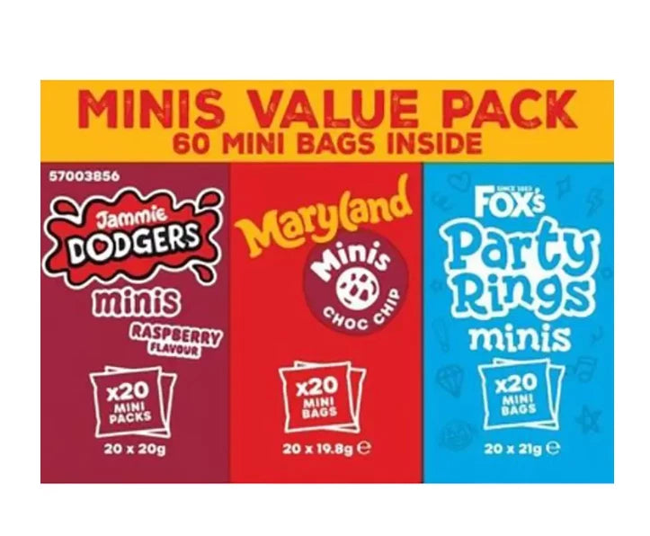 Fox's Mini Biscuits Variety Pack, Party Rings & Maryland, 60 Mini Bags, 20g Each