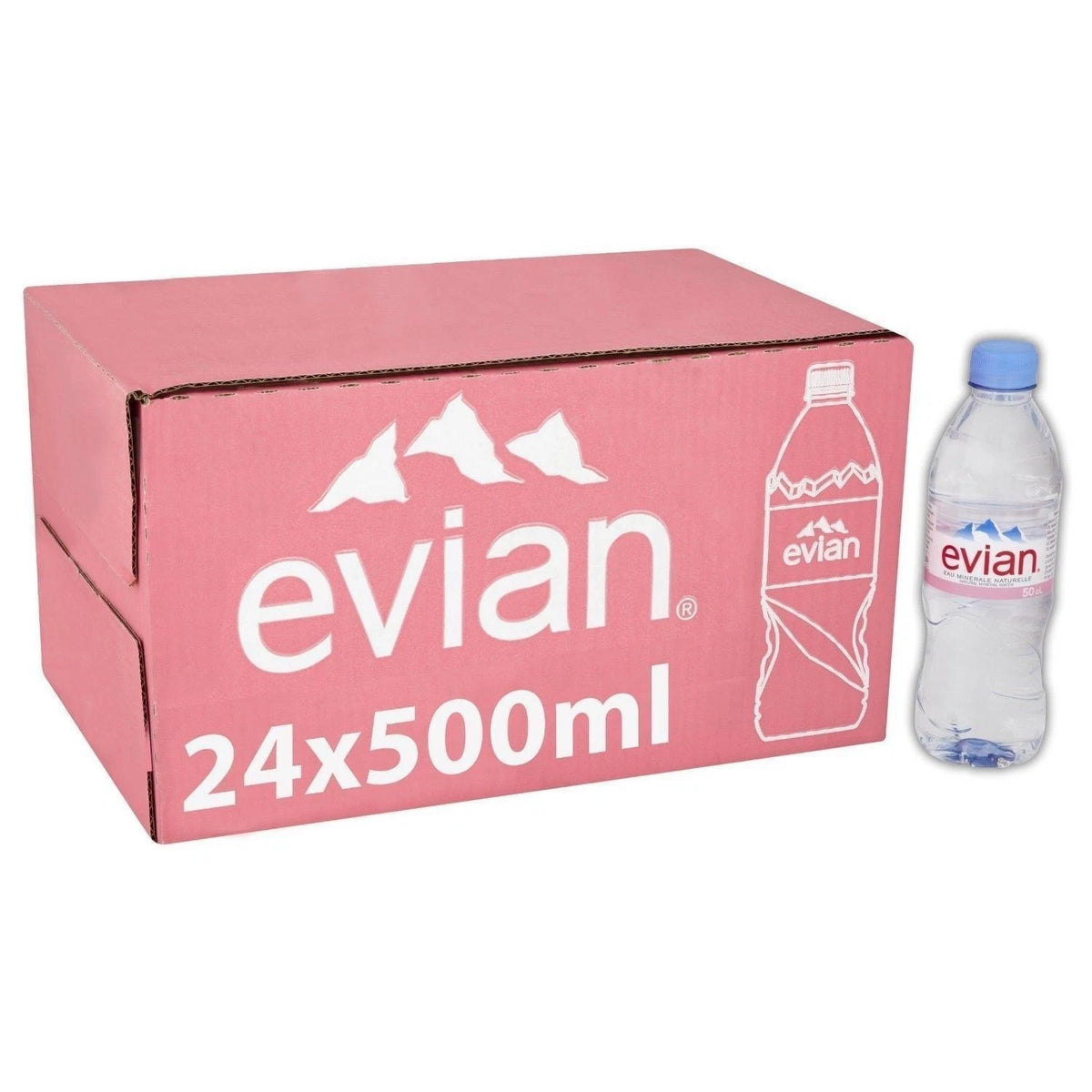 Evian Still Water Bottle Mineral Natural Drinking Water Screw Cap 24 x 500ml