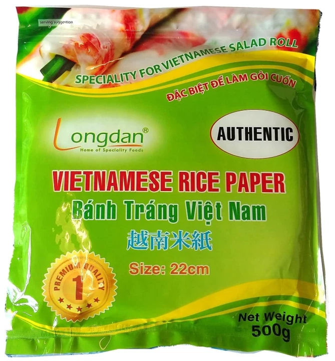 Longdan Vietnamese Rice Paper Round 22cm 500g Pack of 1 for Spring Rolls