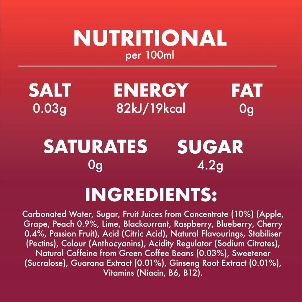 Rubicon Raw Energy Cherry Burst Drink Can 500ml x 12