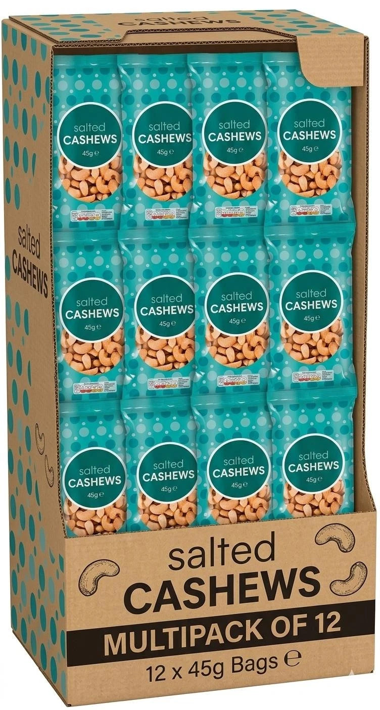 Bestin Salted Cashews 12 x 45g Pure Nuts for Snacking, Meals and Cooking