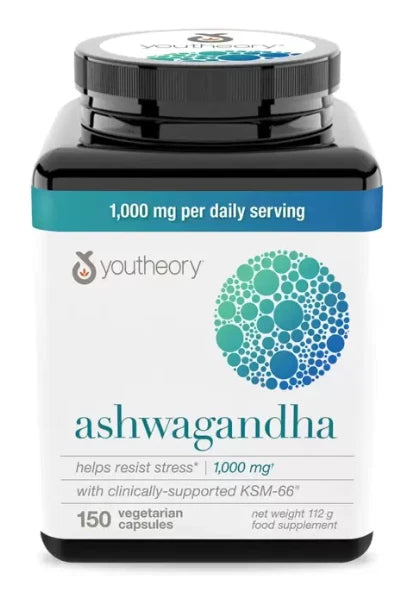Youtheory Ashwagandha 1000mg Helps Resist Stress Vitality Supplement 150 Tablets