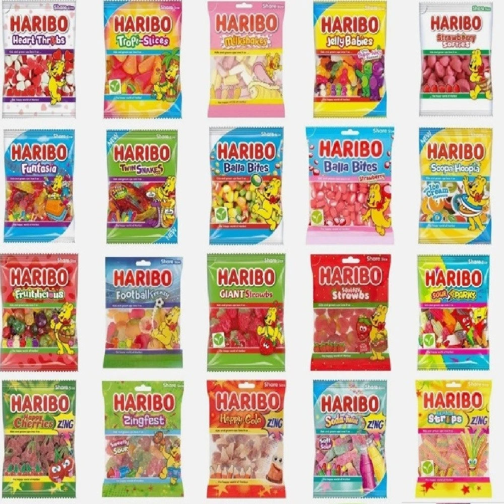 Haribo Share Bags 140g Fruity Fizzy Gummy Jelly Sweets Assorted Flavours 12 Pack