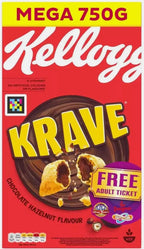Kellogg's Krave Chocolate Hazelnut Flavour Breakfast Oat Rice Cereal Pack 2x750g