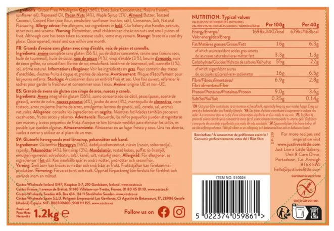 Just Granola Maple & Toasted Pecan Granola Live a Little Fibre Cereal Pack 1.2kg