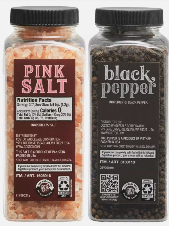 Kirkland Signature Black Pepper Corn Pink Salt Himalayan Grinder Pack + Refill