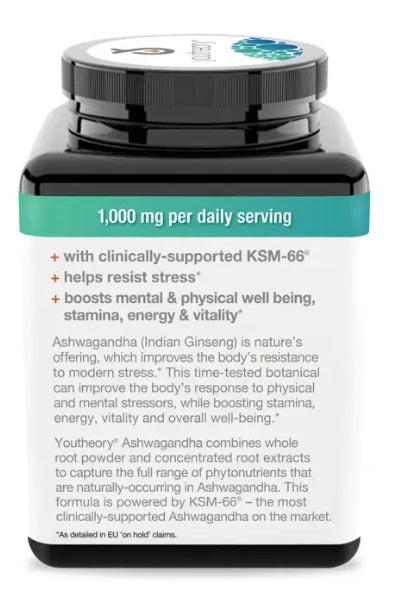 Youtheory Ashwagandha 1000mg Helps Resist Stress Vitality Supplement 150 Tablets