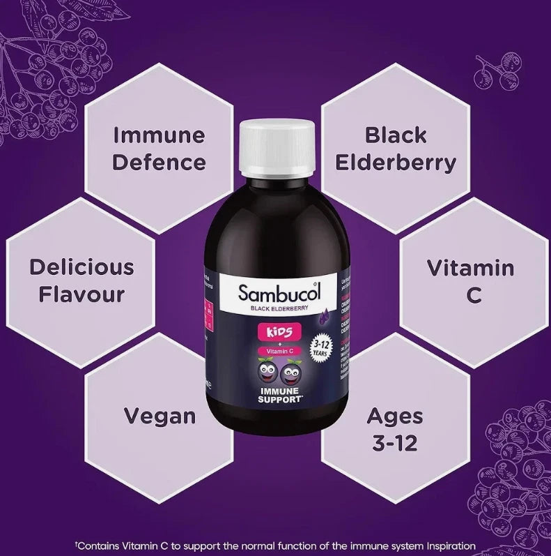 Sambucol kids 230 ml immune support black elderberry + vitamin C liquid