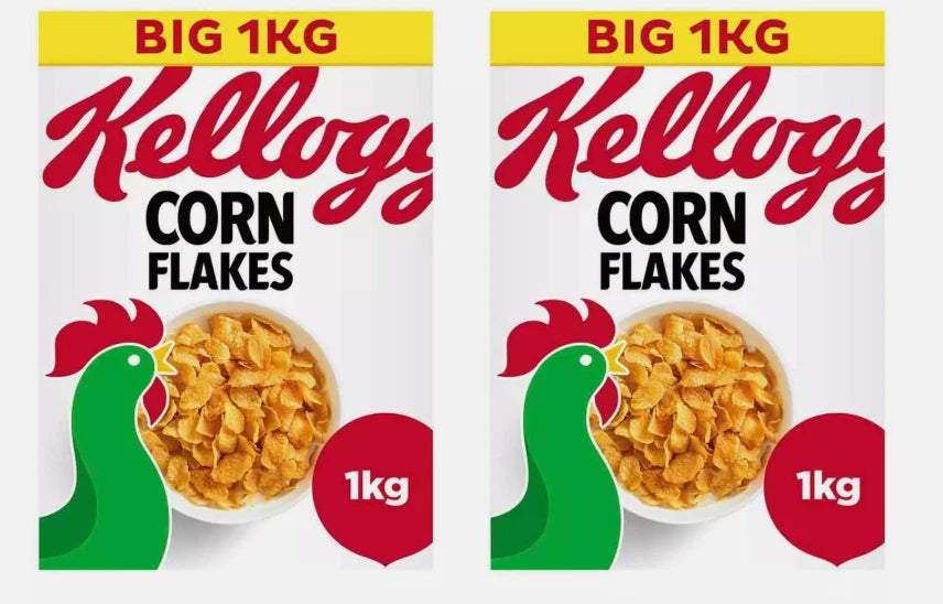Kellogg's Corn Flakes Breakfast Cereal Crunchy Grain Golden CornFlake Pack 2x1kg