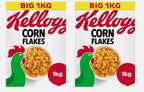 Kellogg's Corn Flakes Breakfast Cereal Crunchy Grain Golden CornFlake Pack 2x1kg