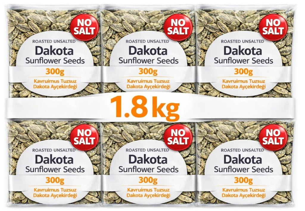 Bodrum Dakota Roasted Unsalted (No Salt) Sunflower Seeds, No Salt 300g Pack of 6