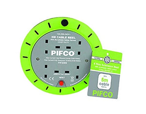 Pifco 4 Way Gang Extension Reel 5m Cable Lead Mains Socket Safety