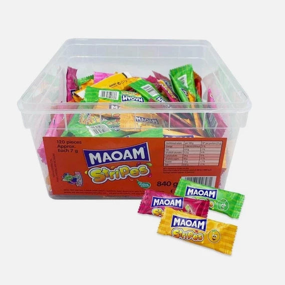 Haribo MAOAM Stripes Fruit & Cola Flavour Chewy Sweets Tub 840g
