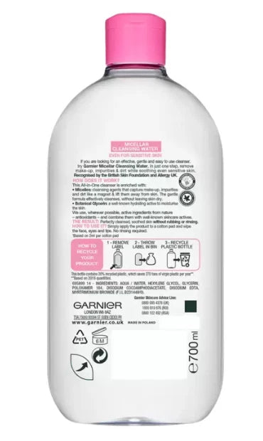 Garnier Micellar Cleansing Water Skin Face Make Up Remover Bottle Pack 2 x 700ml