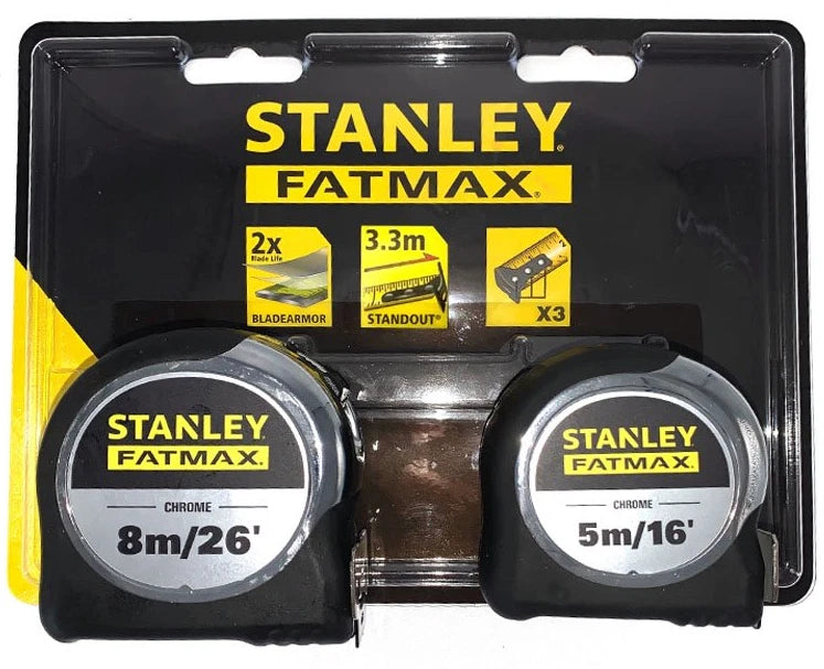 STANLEY FATMAX FMHT43041-0 CHROME POCKET TAPES 5M/16FT & 8M/26FT (TWIN PACK)