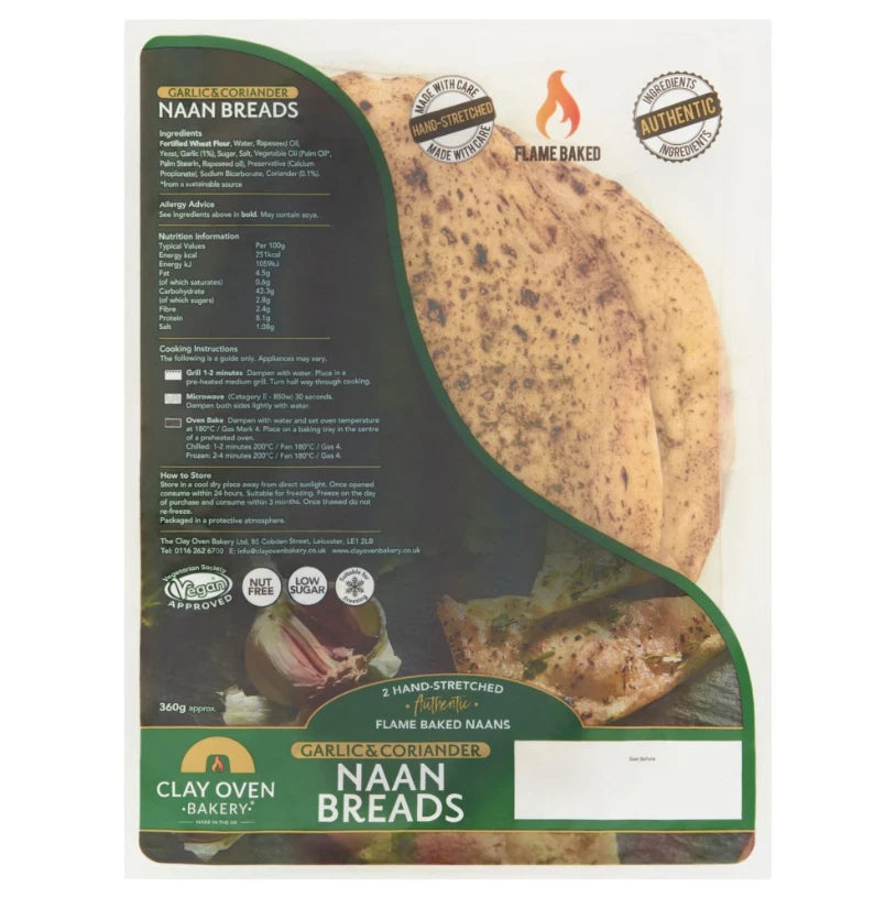 Clay Oven Bakery Garlic & Coriander Naan Breads 360g
