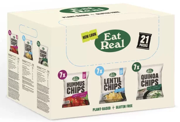 Eat Real Crisps Vegan & Healthy Snacks Variety Box Pack of 21