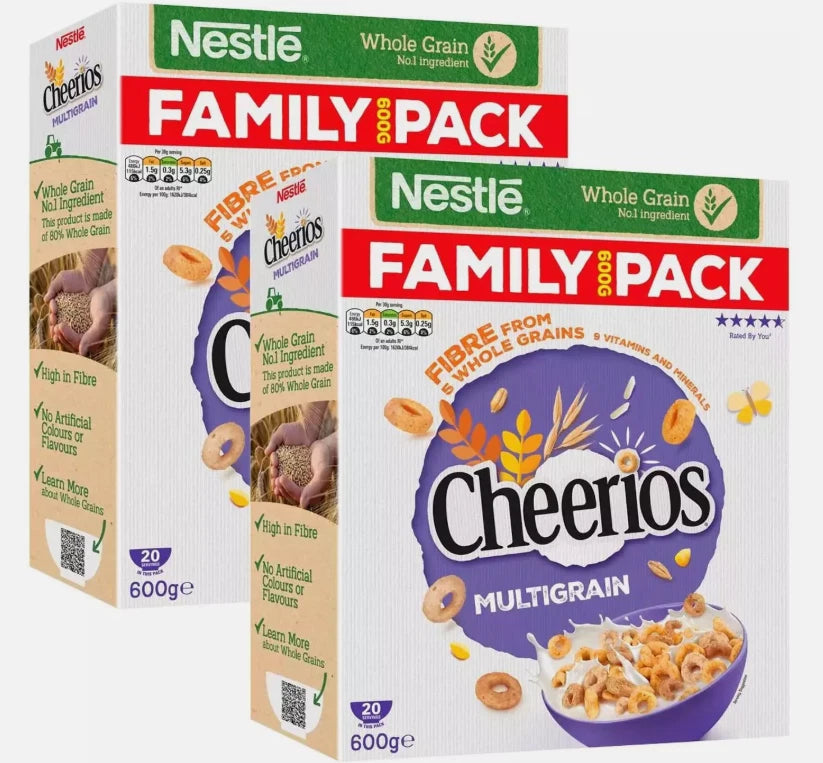 Nestle Cheerios Breakfast Multigrain Cereal Fibre Whole Grain Family Pack 2x600g