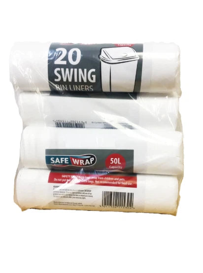 Safewrap Swing Bin Liners 50L Capacity, 20 Bags per Roll Pack of 4