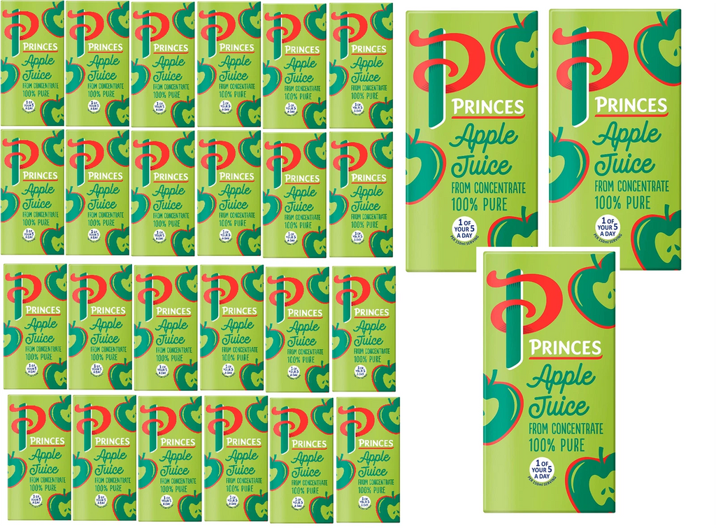 Princes Apple Juice From Concentrate 100% Pure Juice Carton Box Pack 27 x 200ml