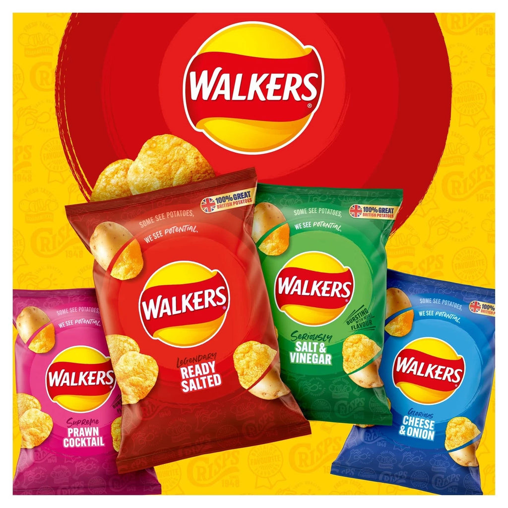 Walkers Crisps Variety Box Mix Classic Salt Cheese Onion Vinegar 66 x 25g Pack
