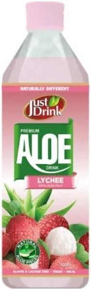 Just Drink Aloe Vera Drink, Lychee Flavour with Aloe Pulp, 500ml, Pack of 12