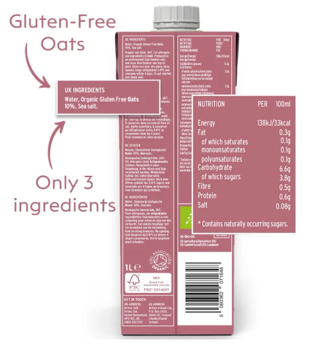 Plenish Organic Unsweetened Oat Milk 1L (Pack of 8)