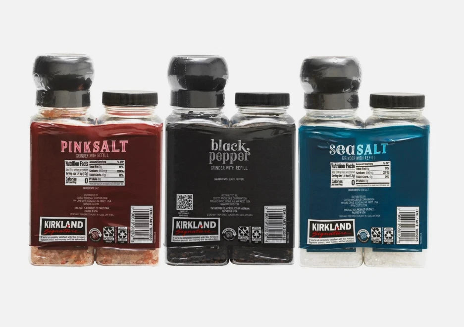 Kirkland Signature Black Pepper Corn Pink Med Sea Salt Himalayan Grinder+Refill