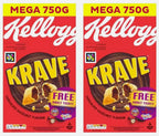 Kellogg's Krave Chocolate Hazelnut Flavour Breakfast Oat Rice Cereal Pack 2x750g