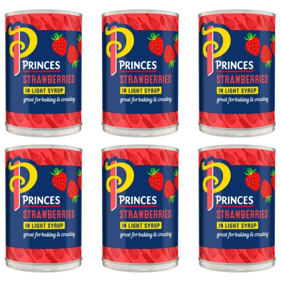 Princes Tinned Fruit Bundle with Strawberries in Light Syrup, 410g, 6 Pack