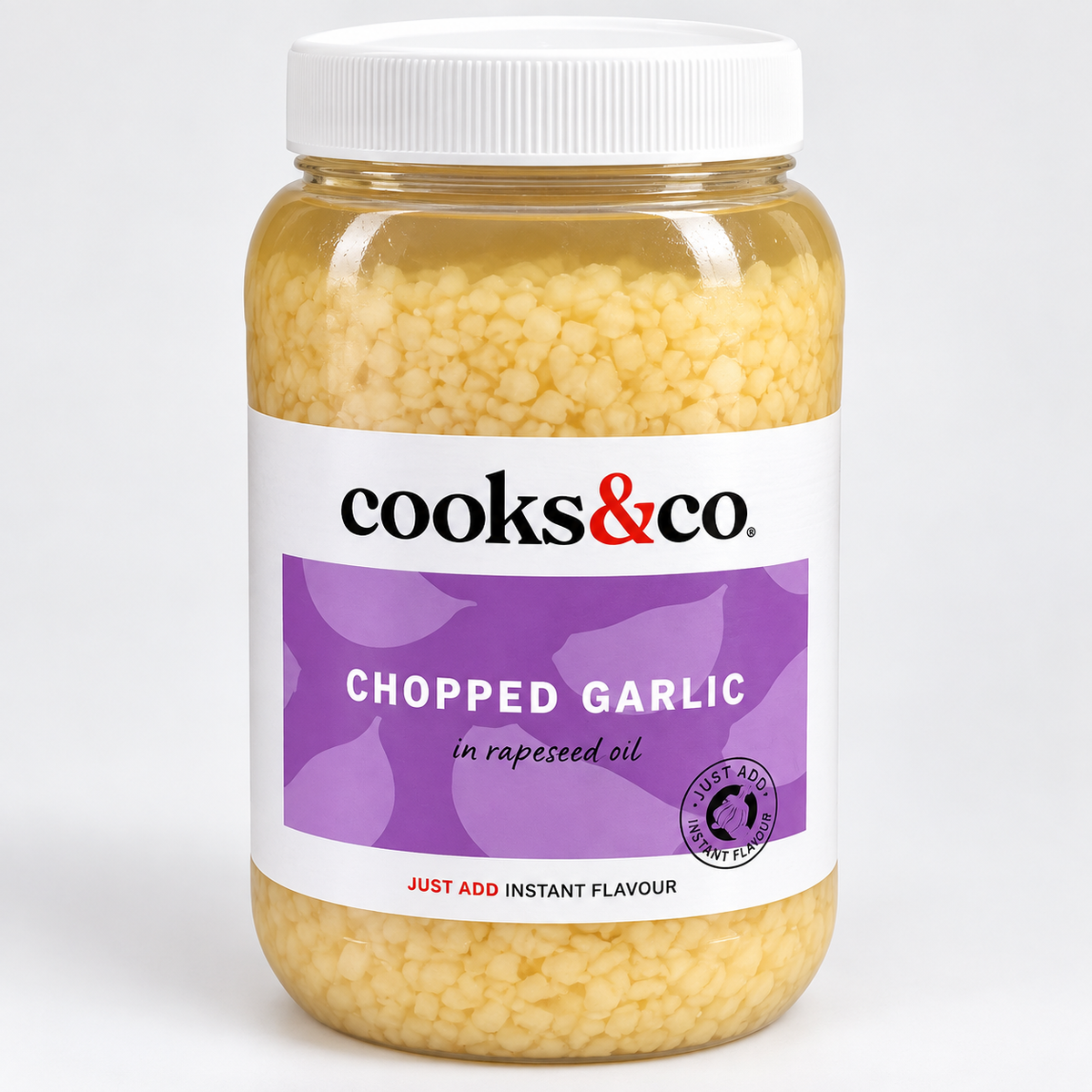 Cooks & Co Chopped Garlic in Rapeseed Oil 1.2kg Catering Jar — packaging view